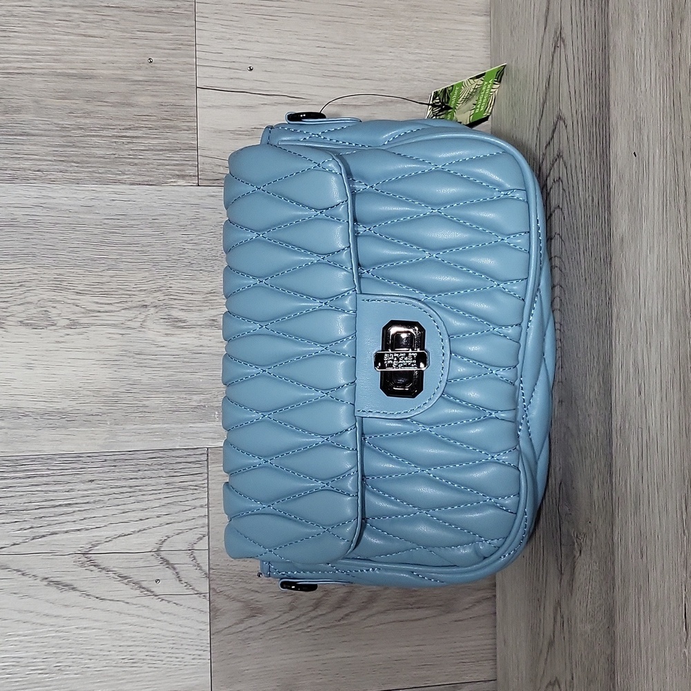Badgley Mischka Blue Mini Quilted Messenger Bag Crossbody Vegan Leather NEW